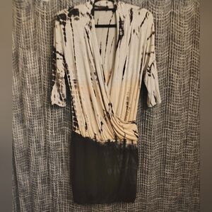 Black Gray & Peach Tie Dye Wrap Dress – Draped Front